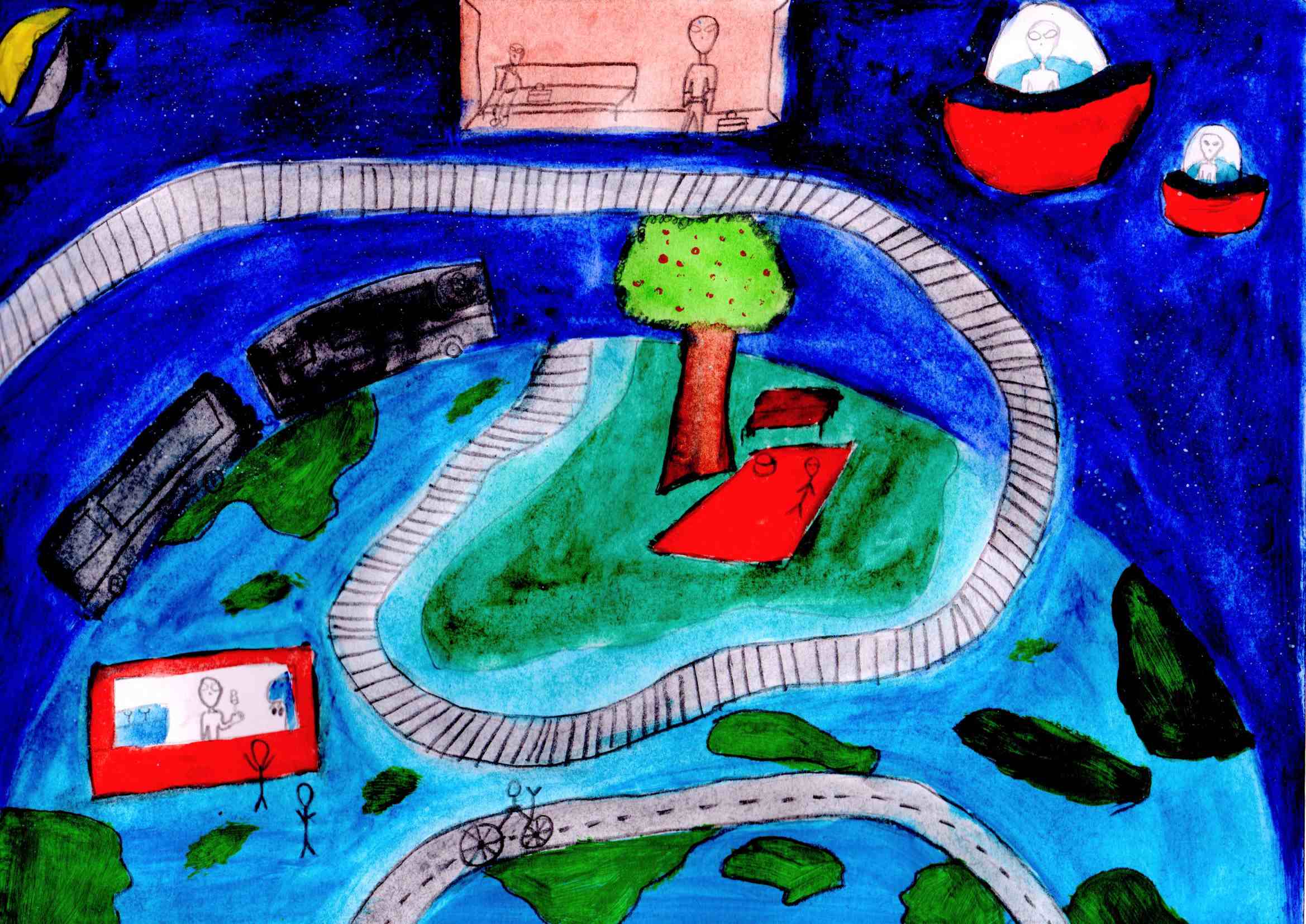 航天日绘画作品《天路》,蒙古国纳·阿扎吉日嘎拉 航天日绘画作品《天路》,蒙古国纳·阿扎吉日嘎拉