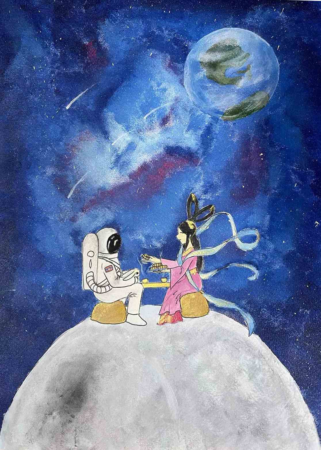 航天日绘画作品《一见钟情》,老挝桑萨婉·庄巴塞 航天日绘画作品《一见钟情》,老挝桑萨婉·庄巴塞