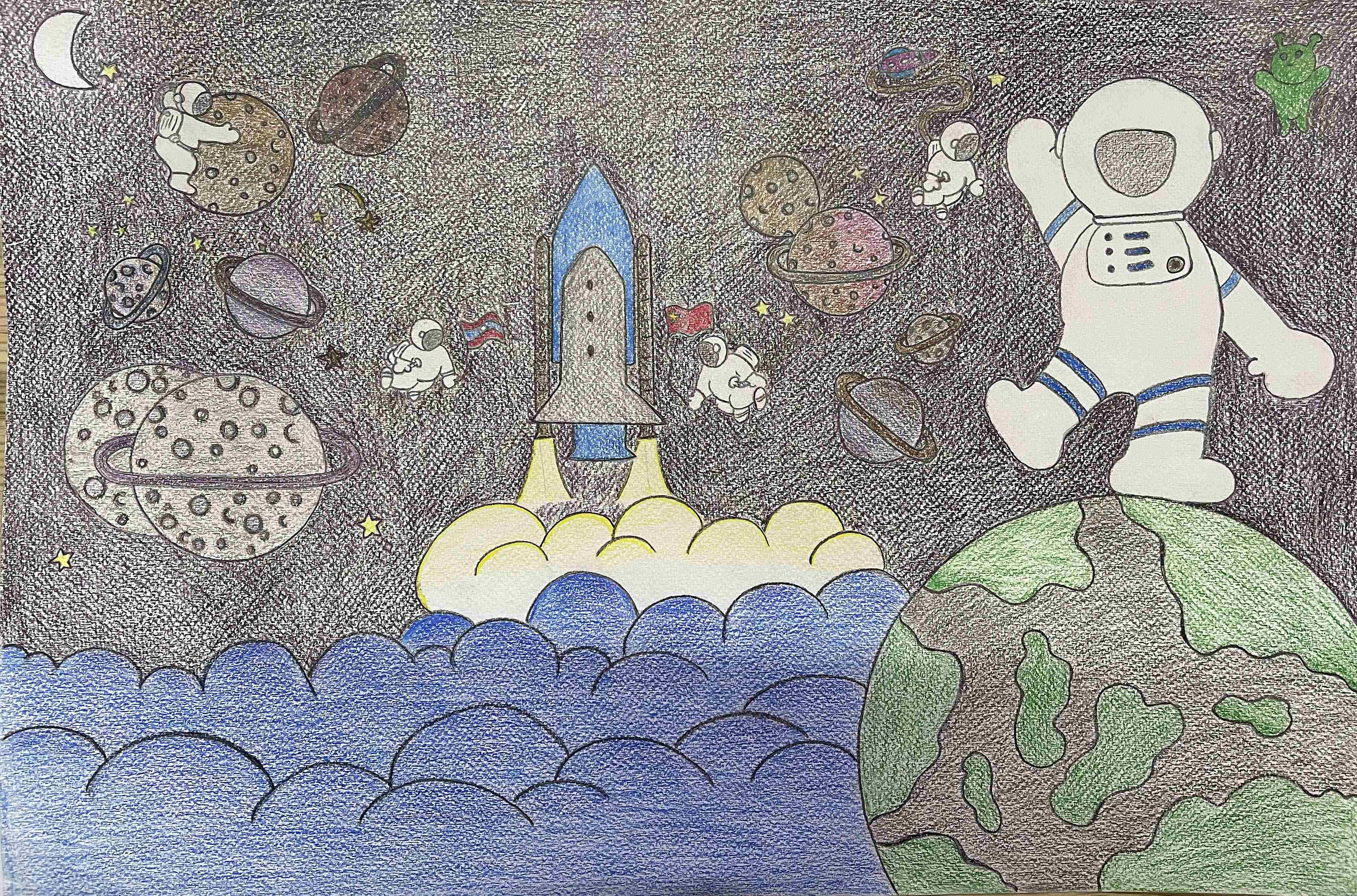 航天日绘画作品《星海邀约》,老挝美穆达·彭马文赛 航天日绘画作品《星海邀约》,老挝美穆达·彭马文赛